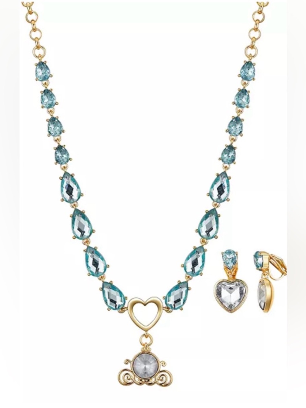 Disney Kid's Princess Cinderella Clear Carriage Necklace and Earring Set